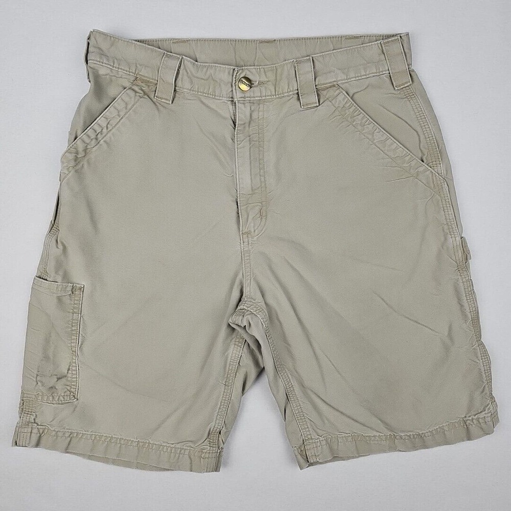 Carhartt Canvas Flat Front Carpenter Shorts Biege Mens Size 32 Utility Workwear
